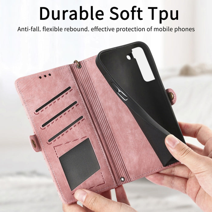 Geometric Zipper Wallet Side Buckle Leather Phone Case