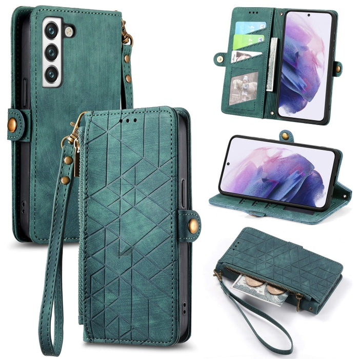 Geometric Zipper Wallet Side Buckle Leather Phone Case
