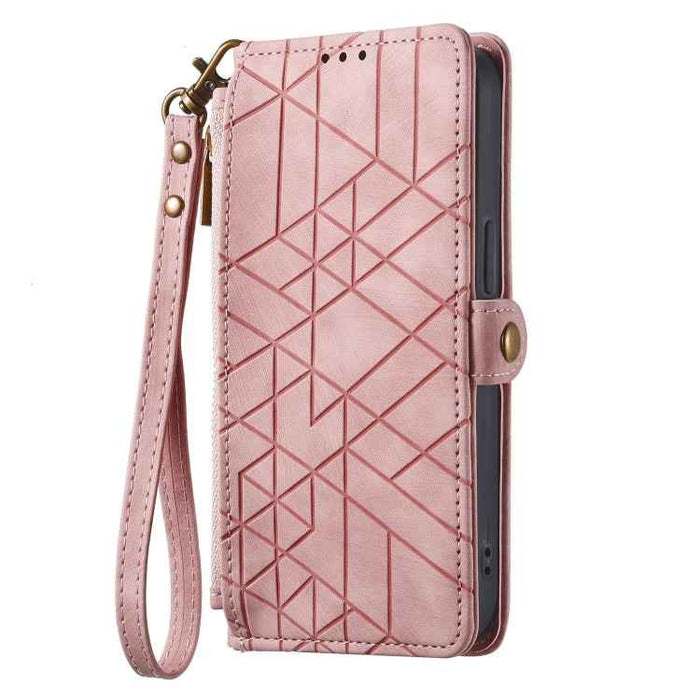 Geometric Zipper Wallet Side Buckle Leather Phone Case, For Samsung Galaxy A30