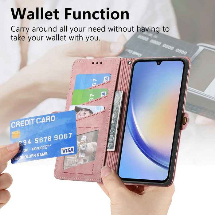 Geometric Zipper Wallet Side Buckle Leather Phone Case, For Samsung Galaxy A30