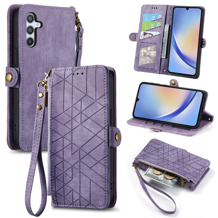 Geometric Zipper Wallet Side Buckle Leather Phone Case, For Samsung Galaxy S21 Ultra 5G, For Samsung Galaxy A12, For Samsung Galaxy A42 5G, For Samsung Galaxy Note20 Ultra, For Samsung Galaxy Note20, For Samsung Galaxy A21S, For Samsung Galaxy A51 5G  ...