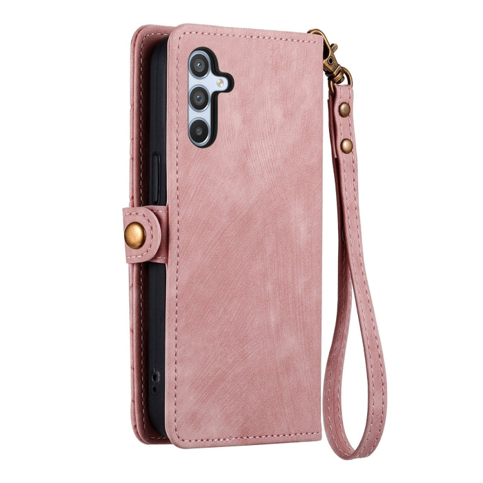 Geometric Zipper Wallet Side Buckle Leather Phone Case