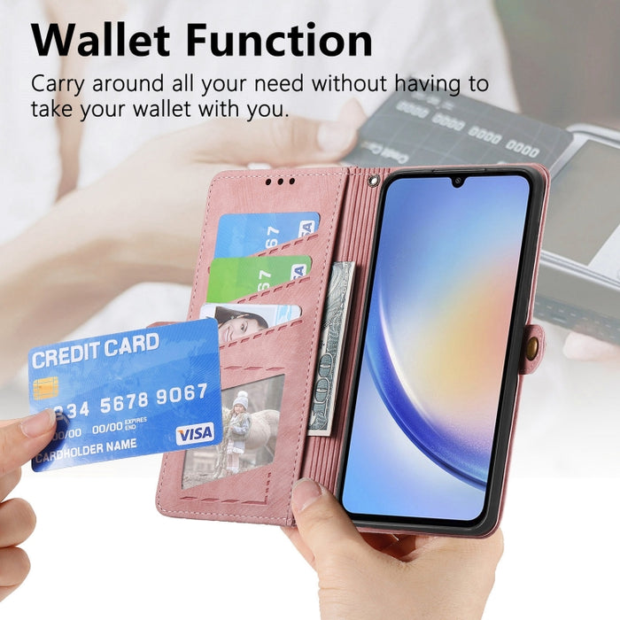 Geometric Zipper Wallet Side Buckle Leather Phone Case