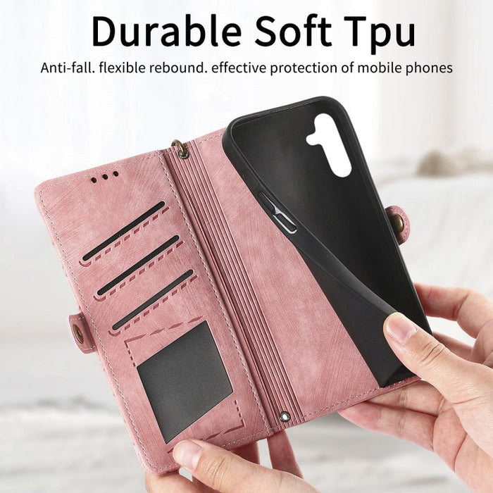 Geometric Zipper Wallet Side Buckle Leather Phone Case