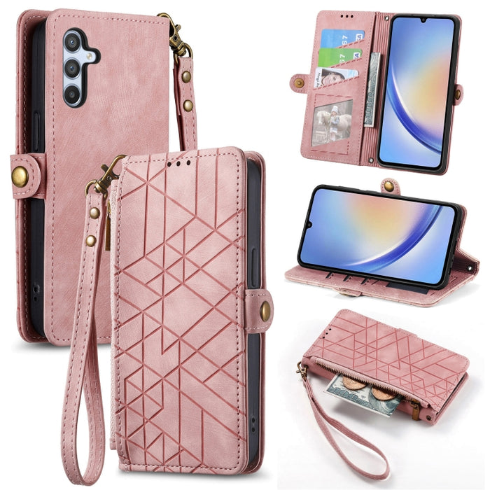 Geometric Zipper Wallet Side Buckle Leather Phone Case, For Samsung Galaxy A52 5G, For Samsung Galaxy A32 5G, For Samsung Galaxy S21 5G, For Samsung Galaxy S21+ 5G