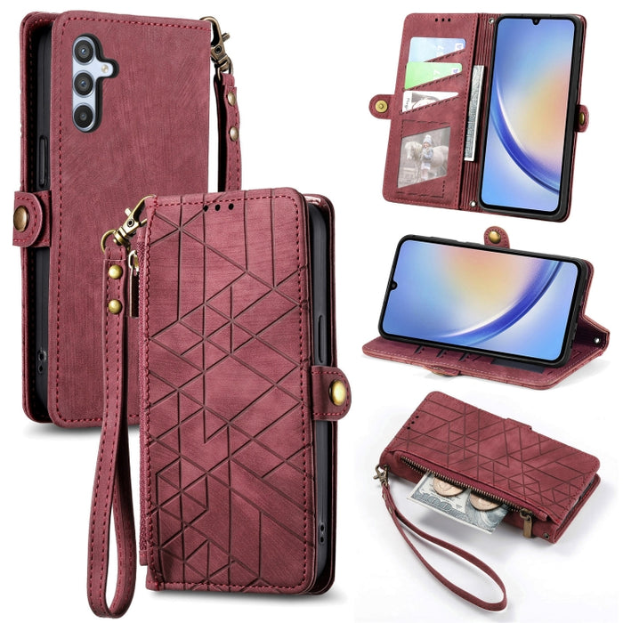 Geometric Zipper Wallet Side Buckle Leather Phone Case, For Samsung Galaxy A52 5G, For Samsung Galaxy A32 5G, For Samsung Galaxy S21 5G, For Samsung Galaxy S21+ 5G