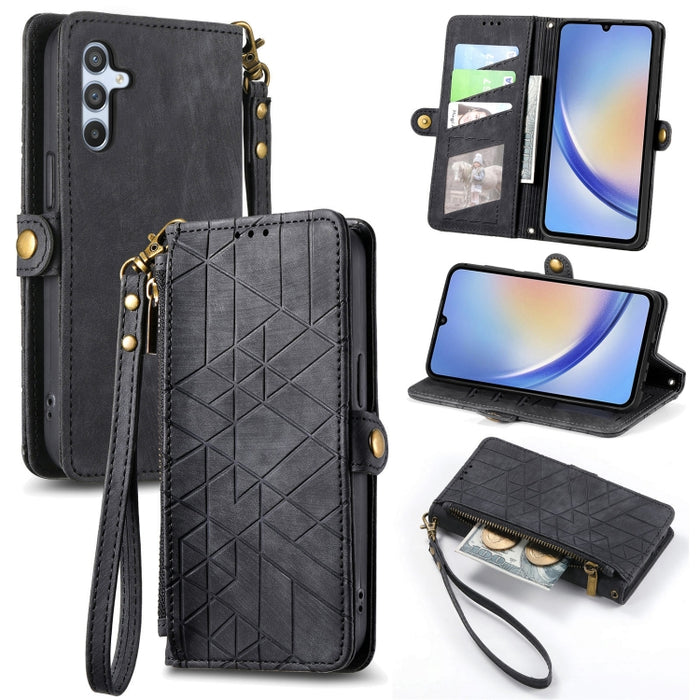 Geometric Zipper Wallet Side Buckle Leather Phone Case, For Samsung Galaxy A13 4G, For Samsung Galaxy M52 5G, For Samsung Galaxy S22 Ultra 5G, For Samsung Galaxy S22+ 5G, For Samsung Galaxy S22 5G, For Samsung Galaxy A13 5G, For Samsung Galaxy A41     ...