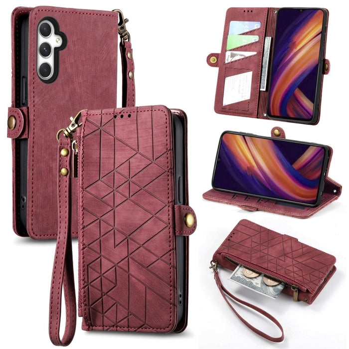 Geometric Zipper Wallet Side Buckle Leather Phone Case, Samsung Galaxy A05s, For Samsung Galaxy A25 5G, For Samsung Galaxy S23 FE 5G, For Samsung Galaxy A24 4G, For Samsung Galaxy A23 5G, For Samsung Galaxy A14 4G, For Samsung Galaxy A24 5G            ...