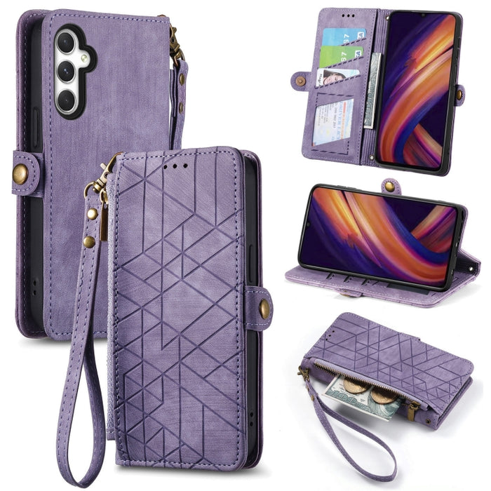 Geometric Zipper Wallet Side Buckle Leather Phone Case, Samsung Galaxy A05s, For Samsung Galaxy A25 5G, For Samsung Galaxy S23 FE 5G, For Samsung Galaxy A24 4G, For Samsung Galaxy A23 5G, For Samsung Galaxy A14 4G, For Samsung Galaxy A24 5G            ...