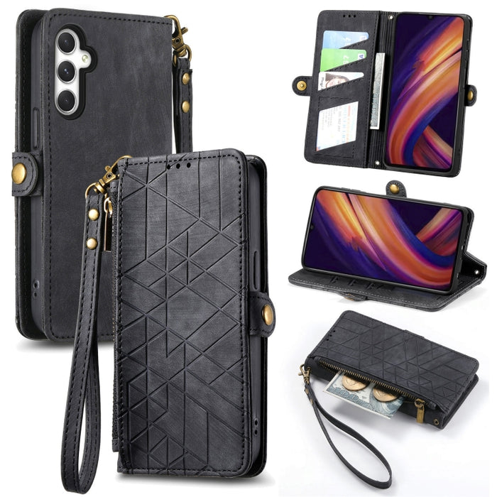 Geometric Zipper Wallet Side Buckle Leather Phone Case, Samsung Galaxy A05s, For Samsung Galaxy A25 5G, For Samsung Galaxy S23 FE 5G, For Samsung Galaxy A24 4G, For Samsung Galaxy A23 5G, For Samsung Galaxy A14 4G, For Samsung Galaxy A24 5G            ...