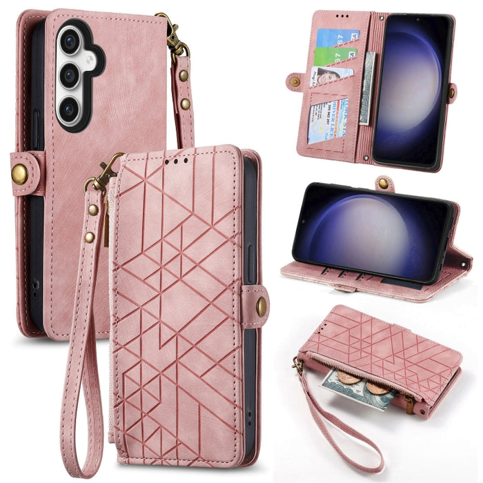Geometric Zipper Wallet Side Buckle Leather Phone Case, Samsung Galaxy A05s, For Samsung Galaxy A25 5G, For Samsung Galaxy S23 FE 5G, For Samsung Galaxy A24 4G, For Samsung Galaxy A23 5G, For Samsung Galaxy A14 4G, For Samsung Galaxy A24 5G            ...