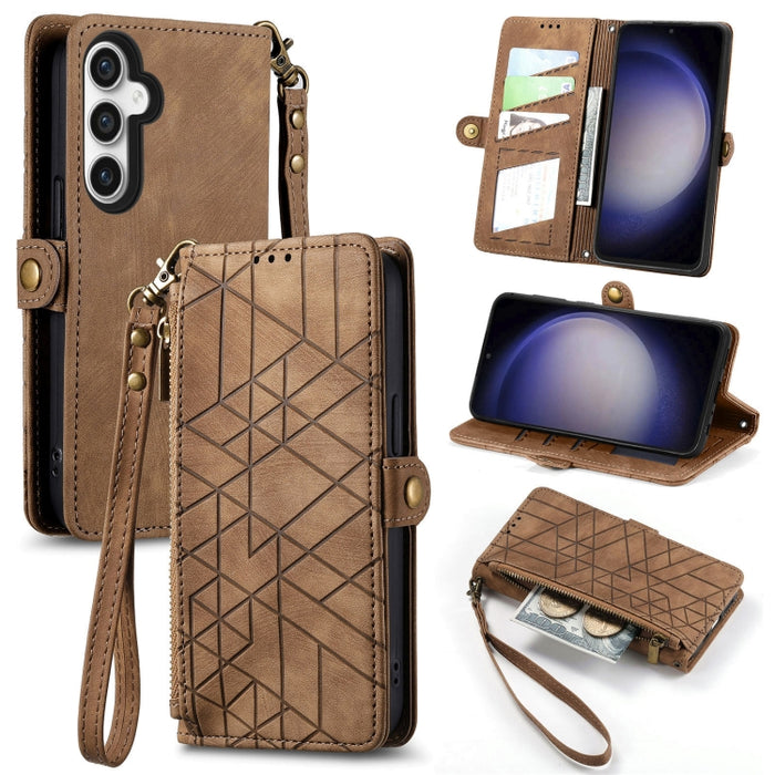 Geometric Zipper Wallet Side Buckle Leather Phone Case, Samsung Galaxy A05s, For Samsung Galaxy A25 5G, For Samsung Galaxy S23 FE 5G, For Samsung Galaxy A24 4G, For Samsung Galaxy A23 5G, For Samsung Galaxy A14 4G, For Samsung Galaxy A24 5G            ...