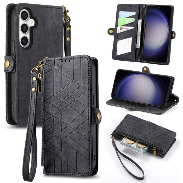 Geometric Zipper Wallet Side Buckle Leather Phone Case, Samsung Galaxy A05s, For Samsung Galaxy A25 5G, For Samsung Galaxy S23 FE 5G, For Samsung Galaxy A24 4G, For Samsung Galaxy A23 5G, For Samsung Galaxy A14 4G, For Samsung Galaxy A24 5G            ...