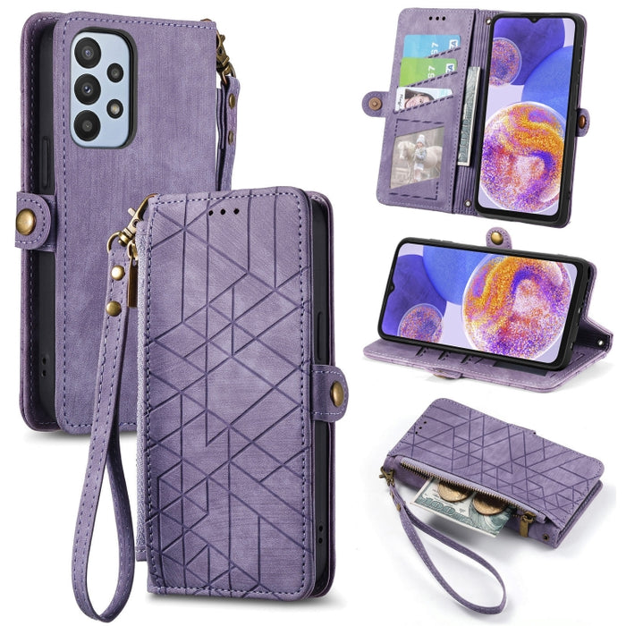 Geometric Zipper Wallet Side Buckle Leather Phone Case, For Samsung Galaxy A24 4G, For Samsung Galaxy A23 5G, For Samsung Galaxy A14 4G, For Samsung Galaxy A24 5G, For Samsung Galaxy A34 5G, For Samsung Galaxy A54 5G, For Samsung Galaxy S23 Ultra 5G   ...