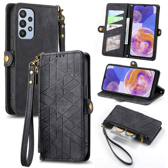 Geometric Zipper Wallet Side Buckle Leather Phone Case, For Samsung Galaxy A24 4G, For Samsung Galaxy A23 5G, For Samsung Galaxy A14 4G, For Samsung Galaxy A24 5G, For Samsung Galaxy A34 5G, For Samsung Galaxy A54 5G, For Samsung Galaxy S23 Ultra 5G   ...