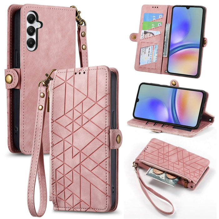 Geometric Zipper Wallet Side Buckle Leather Phone Case, Samsung Galaxy A05s, For Samsung Galaxy A25 5G, For Samsung Galaxy S23 FE 5G, For Samsung Galaxy A24 4G, For Samsung Galaxy A23 5G, For Samsung Galaxy A14 4G, For Samsung Galaxy A24 5G            ...