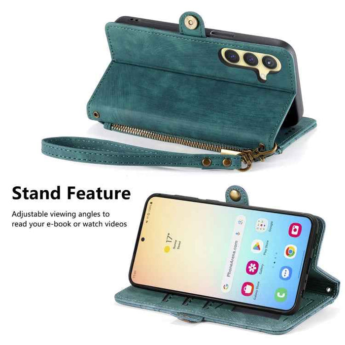 For Samsung Galaxy S24 5G Geometric Zipper Wallet Side Buckle Leather Phone Case(Green)