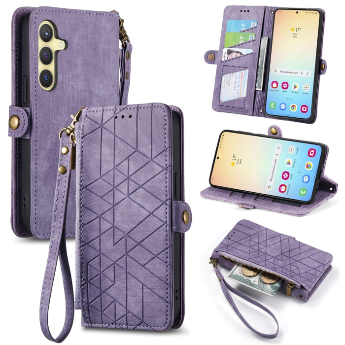 Geometric Zipper Wallet Side Buckle Leather Phone Case, For Samsung Galaxy S25 Ultra 5G, For Samsung Galaxy C55, For Samsung Galaxy M55, For Samsung Galaxy A55 5G, For Samsung Galaxy S24 Ultra 5G, For Samsung Galaxy S24+ 5G, For Samsung Galaxy S24 5G  ...