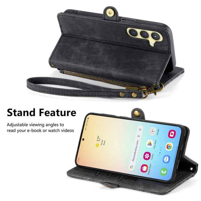 For Samsung Galaxy S24 5G Geometric Zipper Wallet Side Buckle Leather Phone Case(Black)