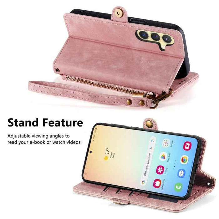For Samsung Galaxy S24+ 5G Geometric Zipper Wallet Side Buckle Leather Phone Case(Pink)