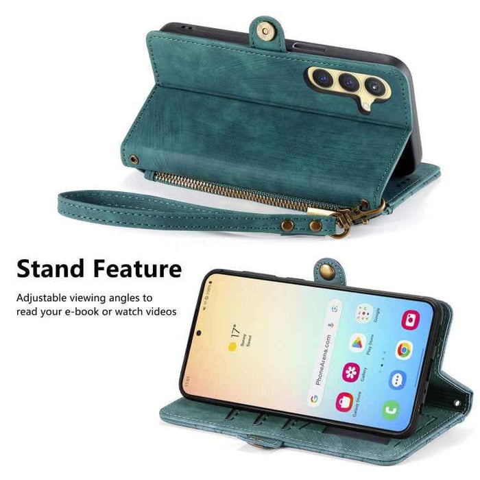 For Samsung Galaxy S24+ 5G Geometric Zipper Wallet Side Buckle Leather Phone Case(Green)