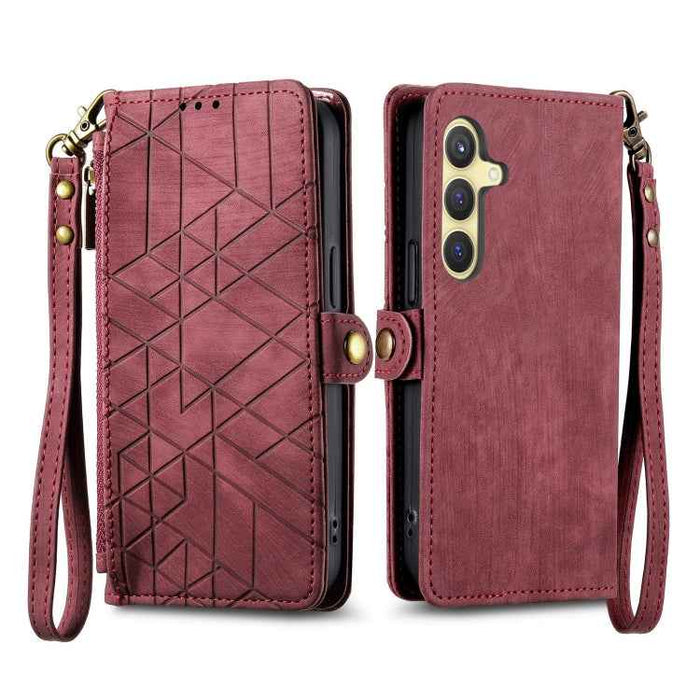 For Samsung Galaxy S24+ 5G Geometric Zipper Wallet Side Buckle Leather Phone Case(Red)