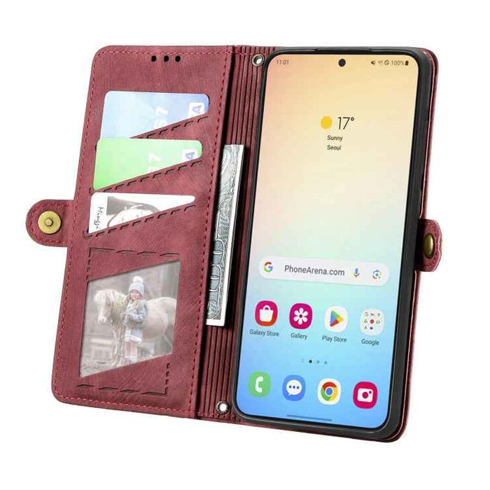 For Samsung Galaxy S24+ 5G Geometric Zipper Wallet Side Buckle Leather Phone Case(Red)