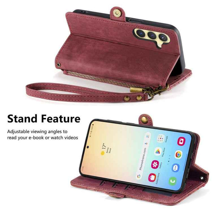 For Samsung Galaxy S24+ 5G Geometric Zipper Wallet Side Buckle Leather Phone Case(Red)