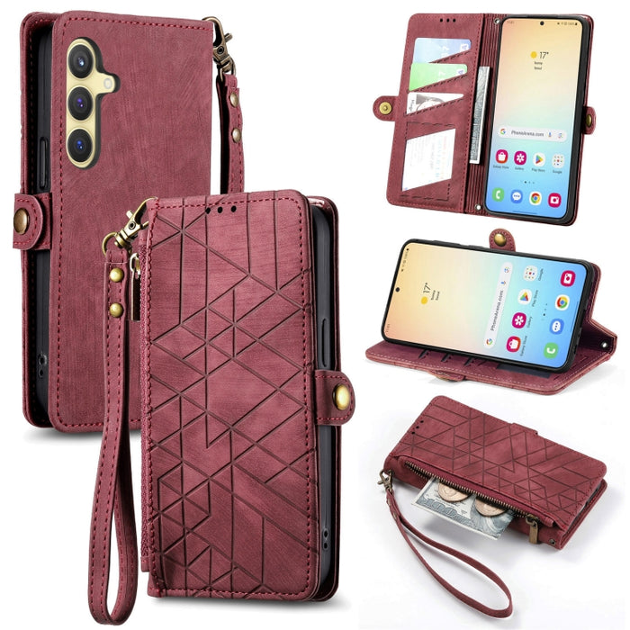 Geometric Zipper Wallet Side Buckle Leather Phone Case, For Samsung Galaxy A55 5G, For Samsung Galaxy S24 Ultra 5G, For Samsung Galaxy S24+ 5G, For Samsung Galaxy S24 5G, For Samsung Galaxy A05, Samsung Galaxy A05s, For Samsung Galaxy A25 5G           ...