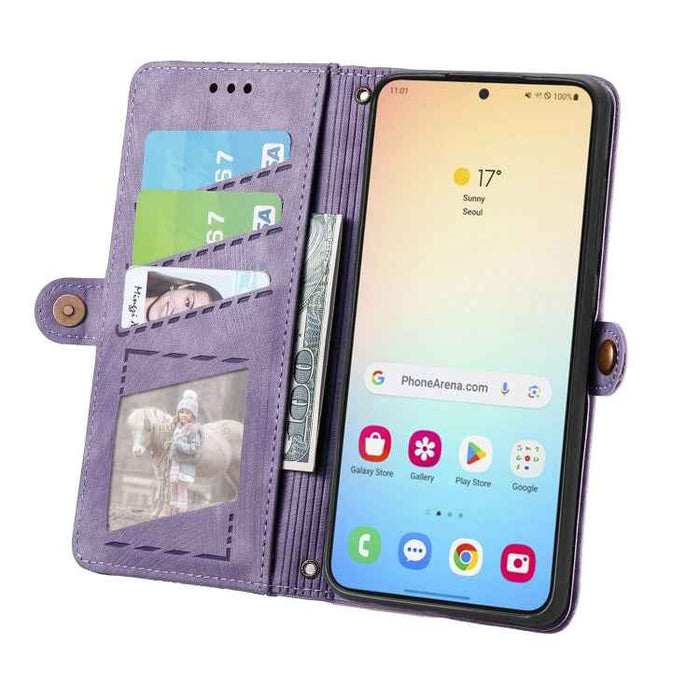 For Samsung Galaxy S24+ 5G Geometric Zipper Wallet Side Buckle Leather Phone Case(Purple)