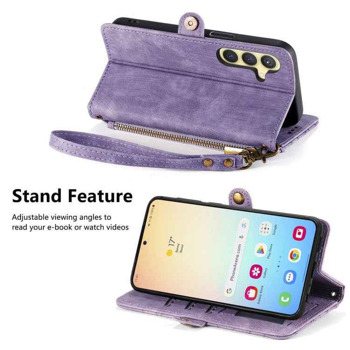 For Samsung Galaxy S24+ 5G Geometric Zipper Wallet Side Buckle Leather Phone Case(Purple)