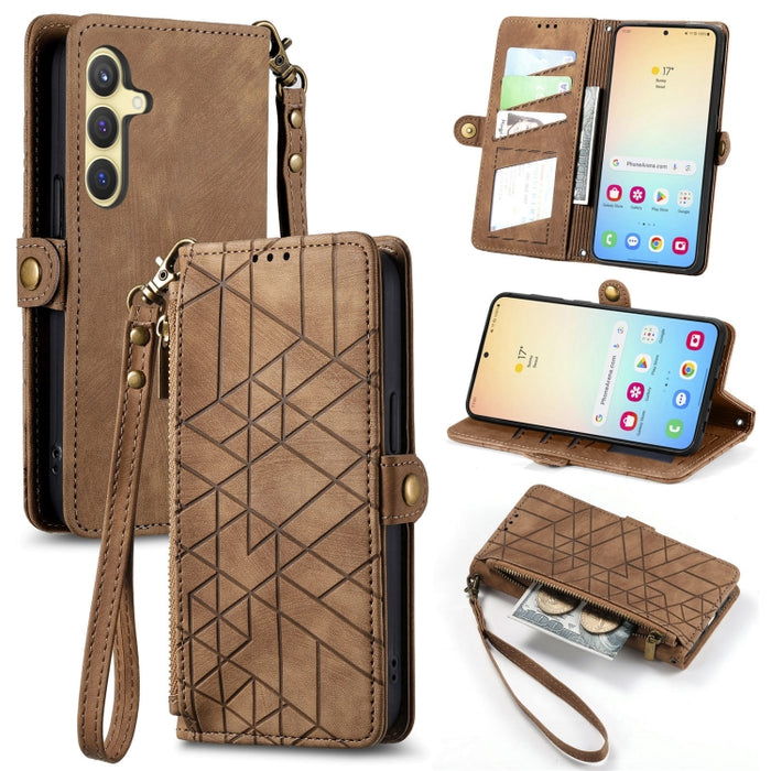 Geometric Zipper Wallet Side Buckle Leather Phone Case, For Samsung Galaxy S25 Ultra 5G, For Samsung Galaxy C55, For Samsung Galaxy M55, For Samsung Galaxy A55 5G, For Samsung Galaxy S24 Ultra 5G, For Samsung Galaxy S24+ 5G, For Samsung Galaxy S24 5G  ...