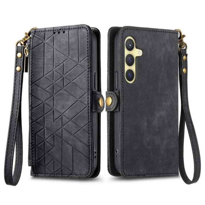 For Samsung Galaxy S24+ 5G Geometric Zipper Wallet Side Buckle Leather Phone Case(Black)