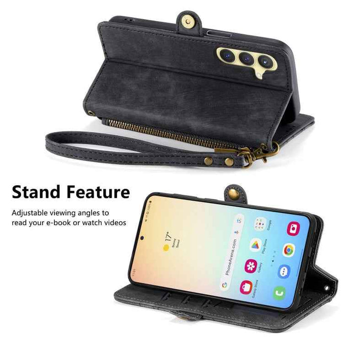 For Samsung Galaxy S24+ 5G Geometric Zipper Wallet Side Buckle Leather Phone Case(Black)