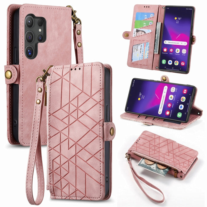 Geometric Zipper Wallet Side Buckle Leather Phone Case, For Samsung Galaxy A55 5G, For Samsung Galaxy S24 Ultra 5G, For Samsung Galaxy S24+ 5G, For Samsung Galaxy S24 5G, For Samsung Galaxy A05, Samsung Galaxy A05s, For Samsung Galaxy A25 5G           ...