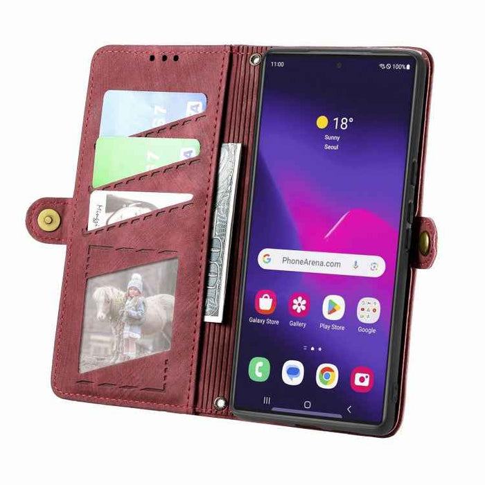 For Samsung Galaxy S24 Ultra 5G Geometric Zipper Wallet Side Buckle Leather Phone Case(Red)