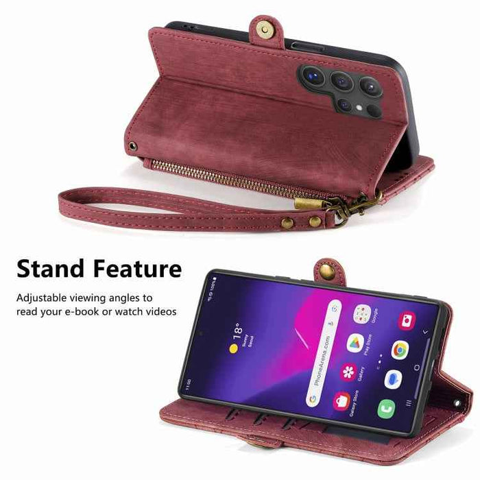 For Samsung Galaxy S24 Ultra 5G Geometric Zipper Wallet Side Buckle Leather Phone Case(Red)