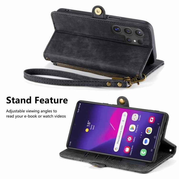 For Samsung Galaxy S24 Ultra 5G Geometric Zipper Wallet Side Buckle Leather Phone Case(Black)