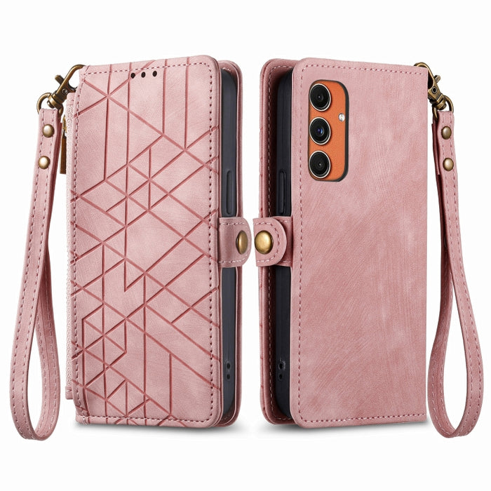 Geometric Zipper Wallet Side Buckle Leather Phone Case, For Samsung Galaxy A55 5G, For Samsung Galaxy S24 Ultra 5G, For Samsung Galaxy S24+ 5G, For Samsung Galaxy S24 5G, For Samsung Galaxy A05, Samsung Galaxy A05s, For Samsung Galaxy A25 5G           ...