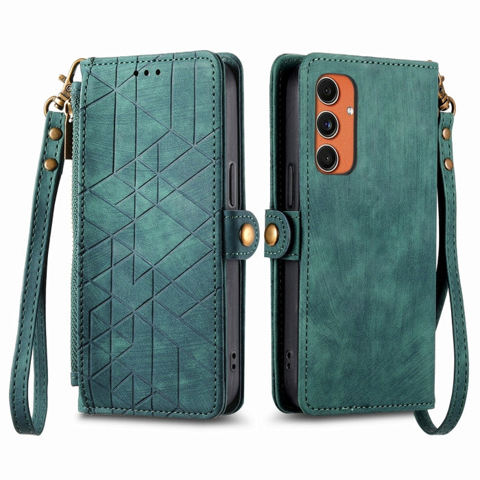 Geometric Zipper Wallet Side Buckle Leather Phone Case, For Samsung Galaxy A55 5G, For Samsung Galaxy S24 Ultra 5G, For Samsung Galaxy S24+ 5G, For Samsung Galaxy S24 5G, For Samsung Galaxy A05, Samsung Galaxy A05s, For Samsung Galaxy A25 5G           ...