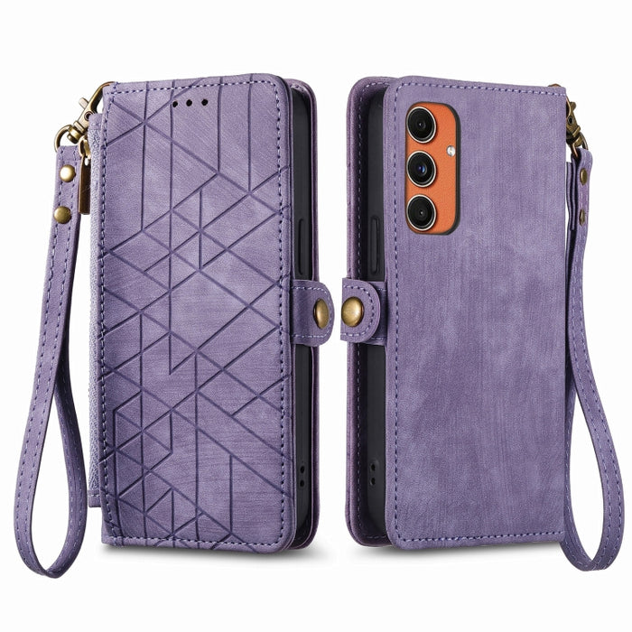 Geometric Zipper Wallet Side Buckle Leather Phone Case, For Samsung Galaxy A55 5G, For Samsung Galaxy S24 Ultra 5G, For Samsung Galaxy S24+ 5G, For Samsung Galaxy S24 5G, For Samsung Galaxy A05, Samsung Galaxy A05s, For Samsung Galaxy A25 5G           ...