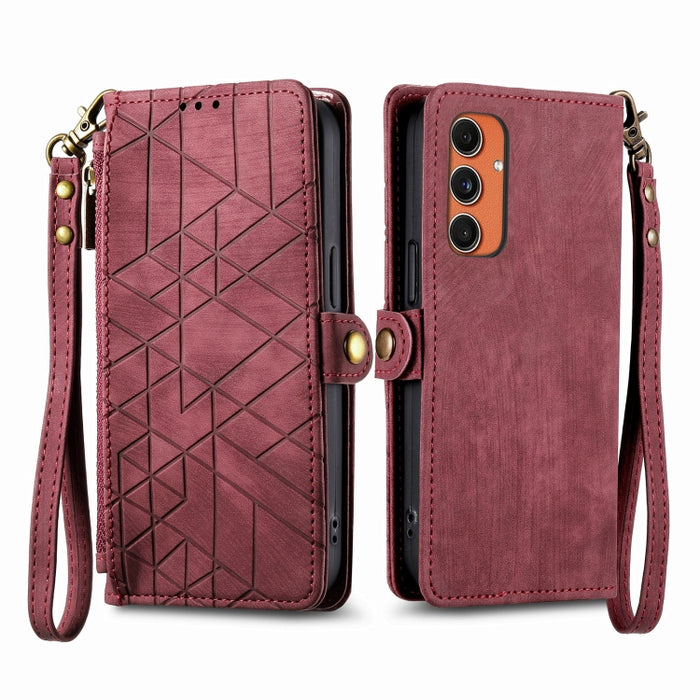 Geometric Zipper Wallet Side Buckle Leather Phone Case, For Samsung Galaxy S25 Ultra 5G, For Samsung Galaxy C55, For Samsung Galaxy M55, For Samsung Galaxy A55 5G, For Samsung Galaxy S24 Ultra 5G, For Samsung Galaxy S24+ 5G, For Samsung Galaxy S24 5G  ...