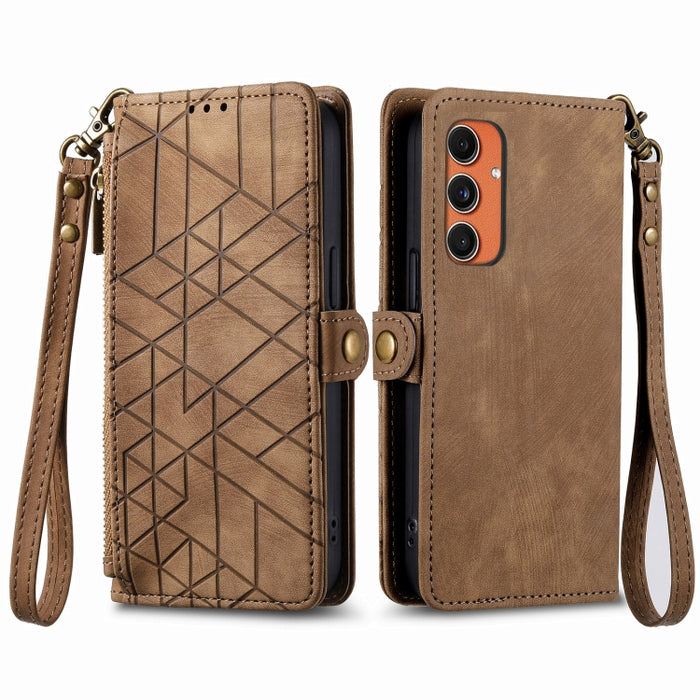 Geometric Zipper Wallet Side Buckle Leather Phone Case, For Samsung Galaxy S25 Ultra 5G, For Samsung Galaxy C55, For Samsung Galaxy M55, For Samsung Galaxy A55 5G, For Samsung Galaxy S24 Ultra 5G, For Samsung Galaxy S24+ 5G, For Samsung Galaxy S24 5G  ...