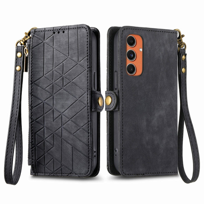 Geometric Zipper Wallet Side Buckle Leather Phone Case, For Samsung Galaxy S25 Ultra 5G, For Samsung Galaxy C55, For Samsung Galaxy M55, For Samsung Galaxy A55 5G, For Samsung Galaxy S24 Ultra 5G, For Samsung Galaxy S24+ 5G, For Samsung Galaxy S24 5G  ...