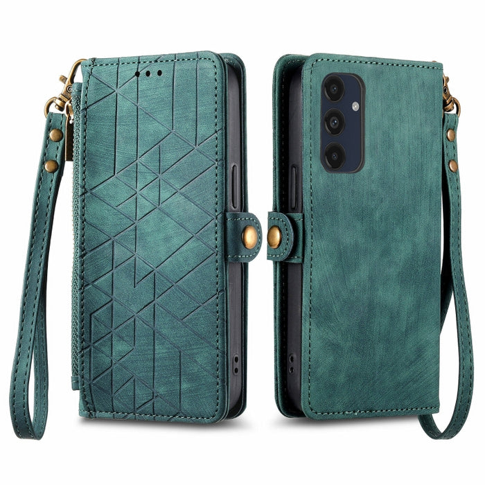 Geometric Zipper Wallet Side Buckle Leather Phone Case, For Samsung Galaxy S25 Ultra 5G, For Samsung Galaxy C55, For Samsung Galaxy M55, For Samsung Galaxy A55 5G, For Samsung Galaxy S24 Ultra 5G, For Samsung Galaxy S24+ 5G, For Samsung Galaxy S24 5G  ...