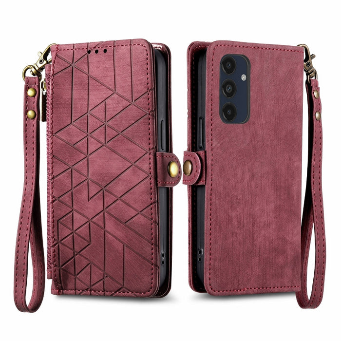 Geometric Zipper Wallet Side Buckle Leather Phone Case, For Samsung Galaxy S25 Ultra 5G, For Samsung Galaxy C55, For Samsung Galaxy M55, For Samsung Galaxy A55 5G, For Samsung Galaxy S24 Ultra 5G, For Samsung Galaxy S24+ 5G, For Samsung Galaxy S24 5G  ...