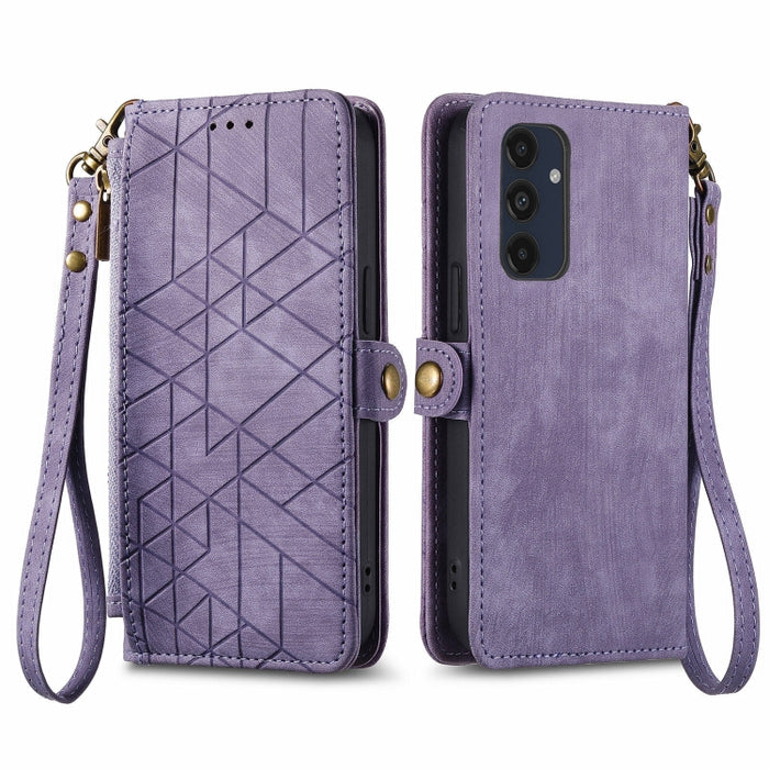 Geometric Zipper Wallet Side Buckle Leather Phone Case, For Samsung Galaxy S25 Ultra 5G, For Samsung Galaxy C55, For Samsung Galaxy M55, For Samsung Galaxy A55 5G, For Samsung Galaxy S24 Ultra 5G, For Samsung Galaxy S24+ 5G, For Samsung Galaxy S24 5G  ...