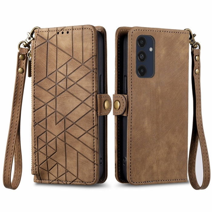 Geometric Zipper Wallet Side Buckle Leather Phone Case, For Samsung Galaxy S25 Ultra 5G, For Samsung Galaxy C55, For Samsung Galaxy M55, For Samsung Galaxy A55 5G, For Samsung Galaxy S24 Ultra 5G, For Samsung Galaxy S24+ 5G, For Samsung Galaxy S24 5G  ...