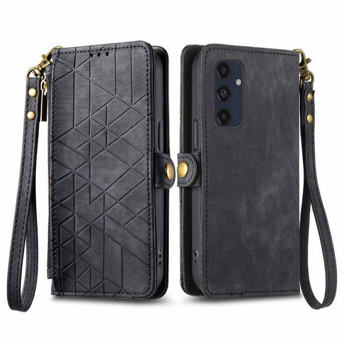 Geometric Zipper Wallet Side Buckle Leather Phone Case, For Samsung Galaxy S25 Ultra 5G, For Samsung Galaxy C55, For Samsung Galaxy M55, For Samsung Galaxy A55 5G, For Samsung Galaxy S24 Ultra 5G, For Samsung Galaxy S24+ 5G, For Samsung Galaxy S24 5G  ...