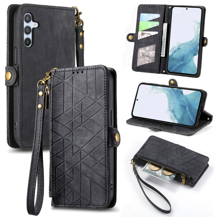 Geometric Zipper Wallet Side Buckle Leather Phone Case, For Samsung Galaxy S26 Edge 5G, For Samsung Galaxy S25 Edge 5G, For Samsung Galaxy A36 5G, For Samsung Galaxy S25 5G, For Samsung Galaxy S25+ 5G, For Samsung Galaxy S25 Ultra 5G                   ...